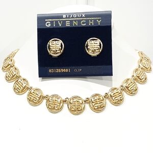 Givenchy Vintage Jewelry Set Necklace EUC Earrings NWT Gold 4G Logo Medallion